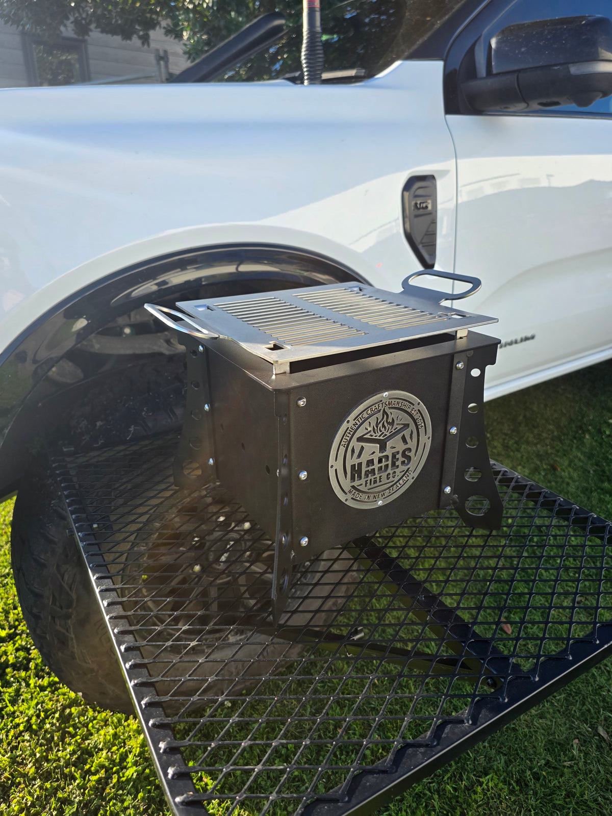 Hades Small Hibachi Grill in a dark steel finish on display at the Bay Home Show in Tauranga.